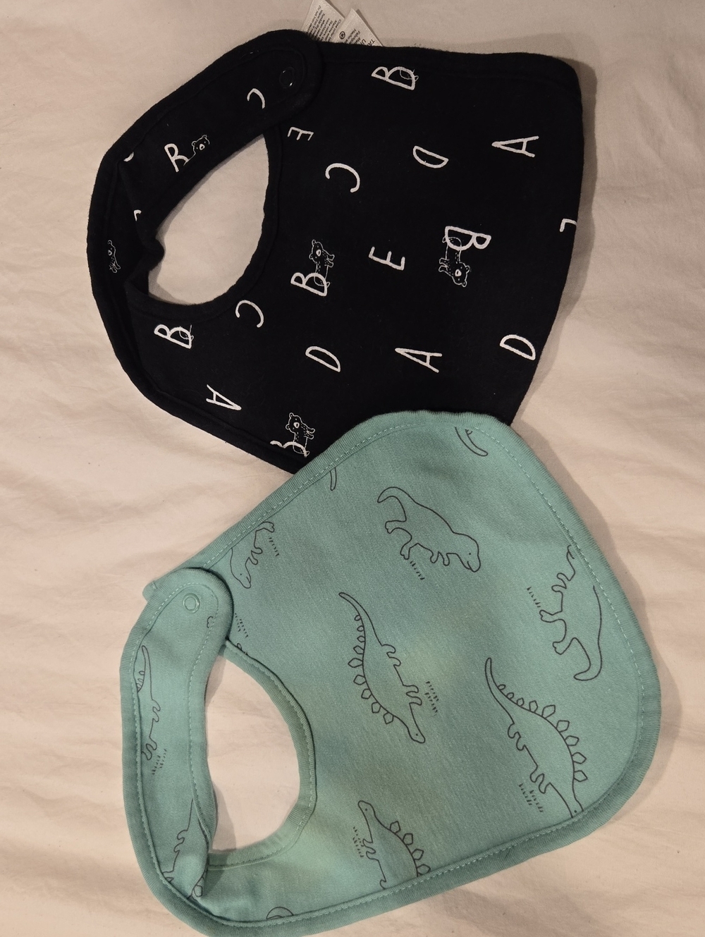 Carter's Black & Mint Dinosaur Alphabet Baby Bibs